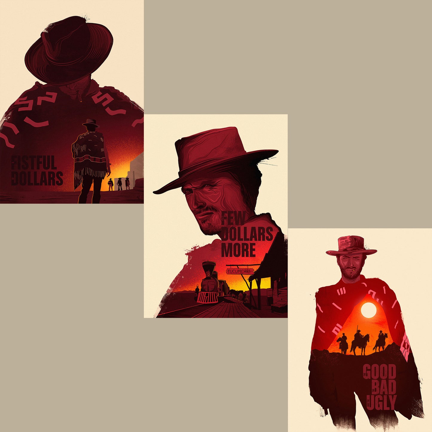 Spaghetti Western - A Fistful Of Dollars | For A Few Dollars More | The Good The Bad And The Ugly | Clint Eastwood | Wild West Poster Print